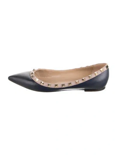 Pre-owned Valentino Garavani Rockstud Accents Leather Ballet Flats In Blue