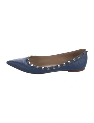 Pre-owned Valentino Garavani Rockstud Accents Leather Ballet Flats In Blue