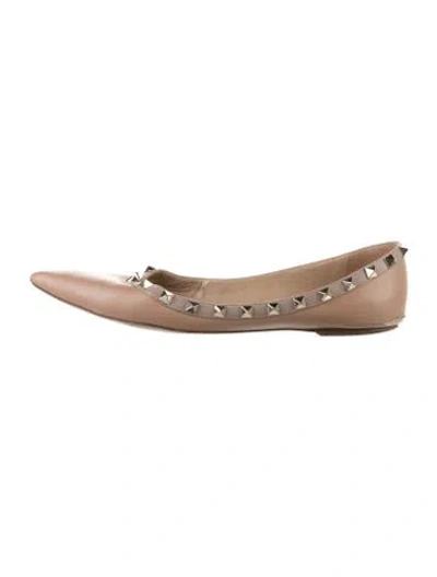 Pre-owned Valentino Garavani Rockstud Accents Leather Ballet Flats In Brown