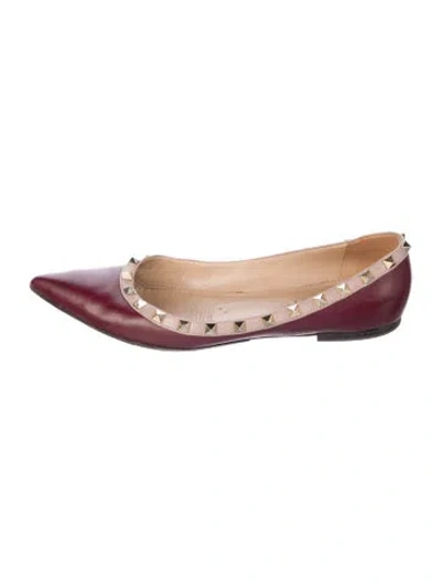 Pre-owned Valentino Garavani Rockstud Accents Leather Ballet Flats In Burgundy