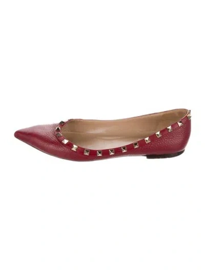 Pre-owned Valentino Garavani Rockstud Accents Leather Ballet Flats In Burgundy