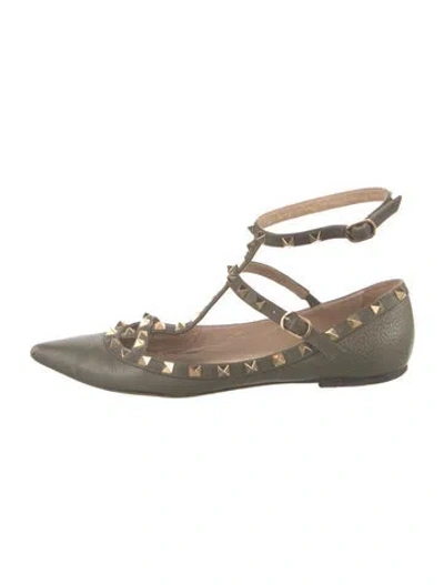 Pre-owned Valentino Garavani Rockstud Accents Leather Ballet Flats In Green