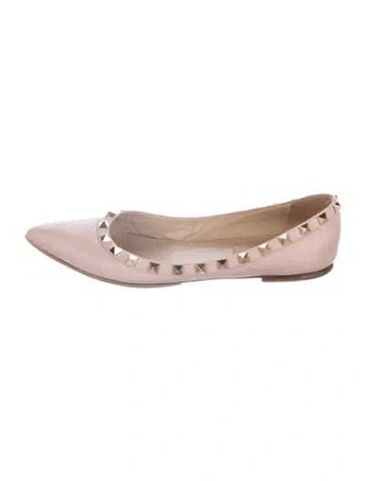 Pre-owned Valentino Garavani Rockstud Accents Leather Ballet Flats In Metallic/neutrals
