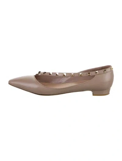 Pre-owned Valentino Garavani Rockstud Accents Leather Ballet Flats In Neutral
