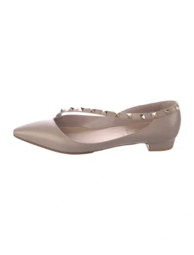 Pre-owned Valentino Garavani Rockstud Accents Leather Ballet Flats In Neutral