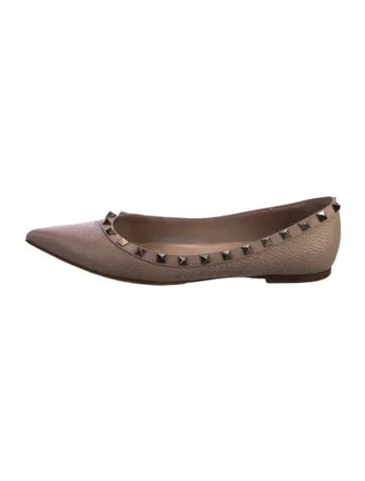 Pre-owned Valentino Garavani Rockstud Accents Leather Ballet Flats In Neutral