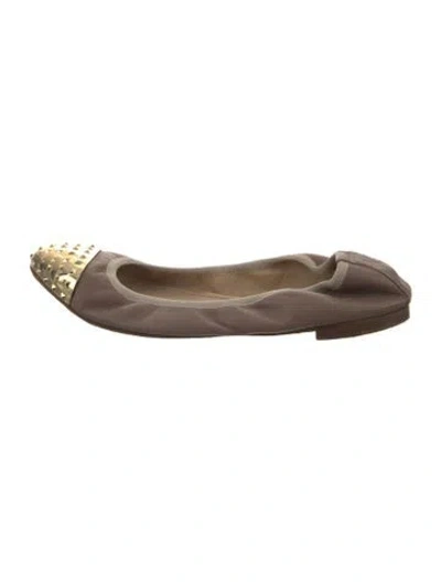 Pre-owned Valentino Garavani Rockstud Accents Leather Ballet Flats In Neutral