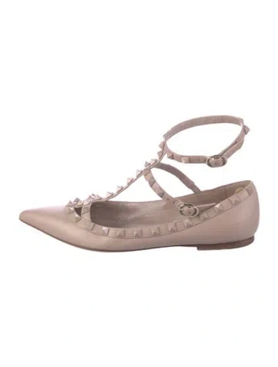 Pre-owned Valentino Garavani Rockstud Accents Leather Ballet Flats In Neutral