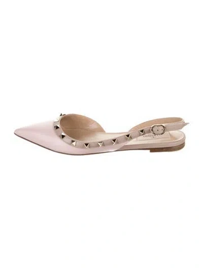 Pre-owned Valentino Garavani Rockstud Accents Leather Ballet Flats In Neutral