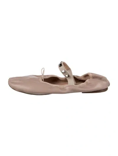 Pre-owned Valentino Garavani Rockstud Accents Leather Ballet Flats In Neutrals