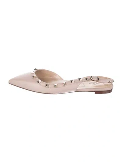 Pre-owned Valentino Garavani Rockstud Accents Leather Ballet Flats In Neutrals