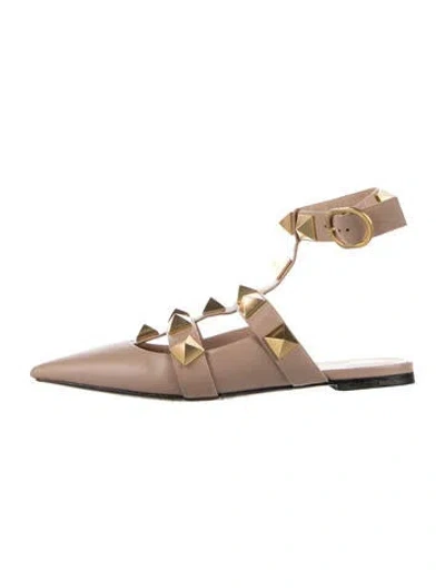 Pre-owned Valentino Garavani Rockstud Accents Leather Ballet Flats In Neutrals