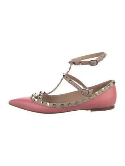Pre-owned Valentino Garavani Rockstud Accents Leather Ballet Flats In Pink