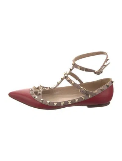 Pre-owned Valentino Garavani Rockstud Accents Leather Ballet Flats In Pink