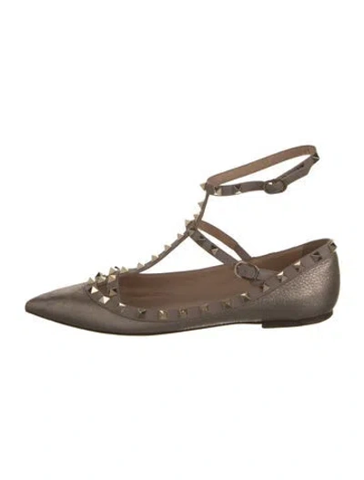 Pre-owned Valentino Garavani Rockstud Accents Leather Ballet Flats In Pink