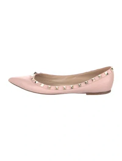 Pre-owned Valentino Garavani Rockstud Accents Leather Ballet Flats In Pink