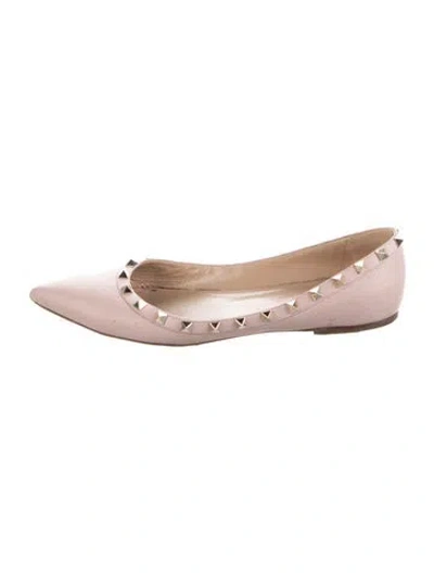 Pre-owned Valentino Garavani Rockstud Accents Leather Ballet Flats In Pink