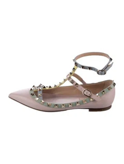 Pre-owned Valentino Garavani Rockstud Accents Leather Ballet Flats In Pink