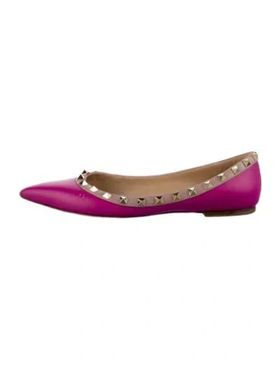 Pre-owned Valentino Garavani Rockstud Accents Leather Ballet Flats In Purple