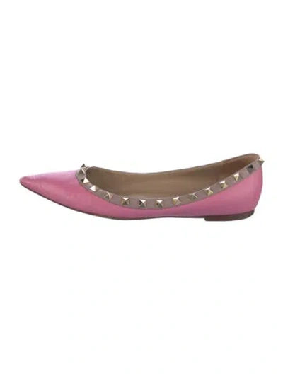 Pre-owned Valentino Garavani Rockstud Accents Leather Ballet Flats In Purple