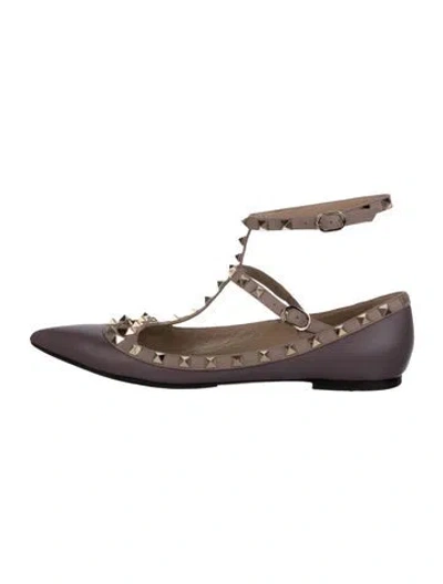 Pre-owned Valentino Garavani Rockstud Accents Leather Ballet Flats In Purple