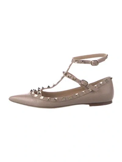 Pre-owned Valentino Garavani Rockstud Accents Leather Ballet Flats In Purple
