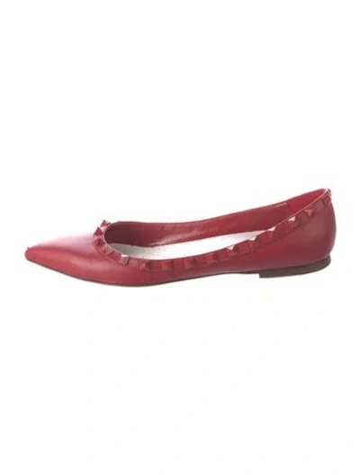 Pre-owned Valentino Garavani Rockstud Accents Leather Ballet Flats In Red