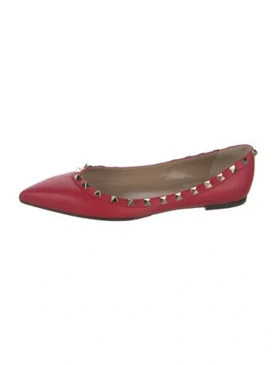 Pre-owned Valentino Garavani Rockstud Accents Leather Ballet Flats In Red
