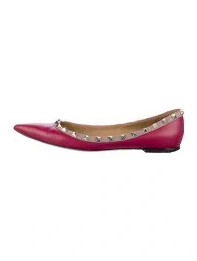 Pre-owned Valentino Garavani Rockstud Accents Leather Ballet Flats In Red