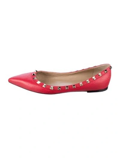 Pre-owned Valentino Garavani Rockstud Accents Leather Ballet Flats In Red
