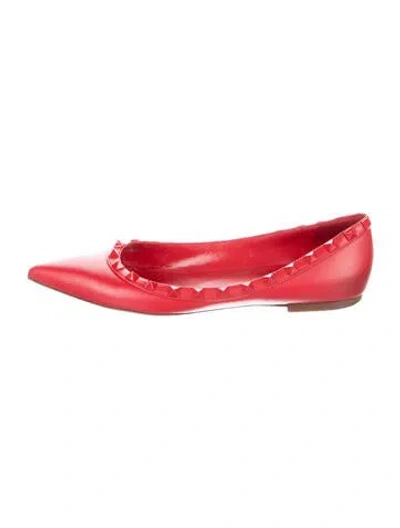 Pre-owned Valentino Garavani Rockstud Accents Leather Ballet Flats In Red