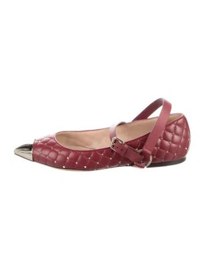 Pre-owned Valentino Garavani Rockstud Accents Leather Ballet Flats In Red