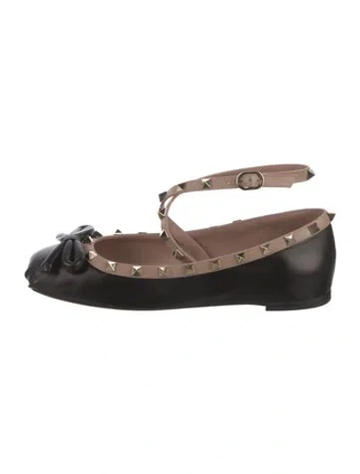 Pre-owned Valentino Garavani Rockstud Accents Leather Ballet Flats W/ Tags In Black
