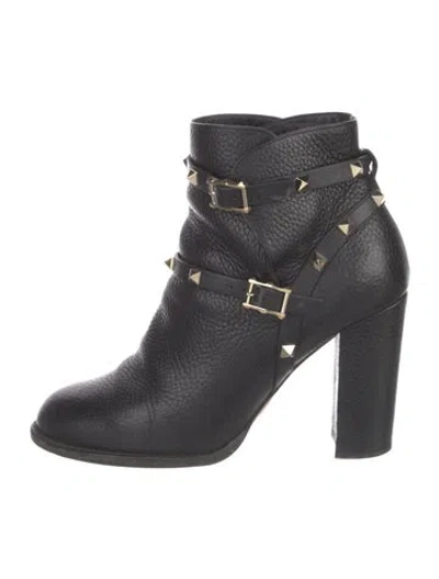 Pre-owned Valentino Garavani Rockstud Accents Leather Boots In Black