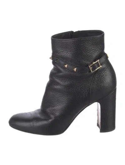 Pre-owned Valentino Garavani Rockstud Accents Leather Boots In Black