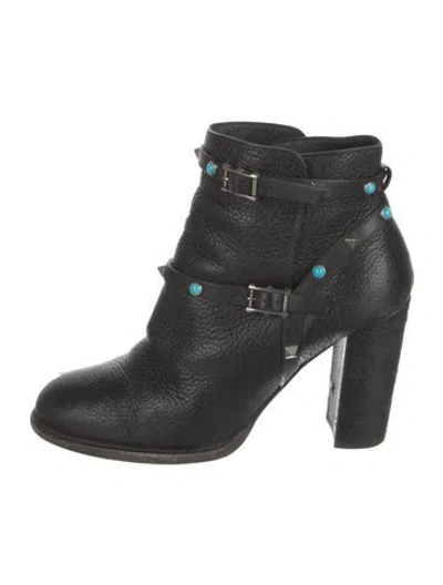 Pre-owned Valentino Garavani Rockstud Accents Leather Boots In Black
