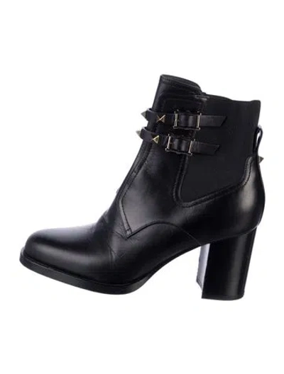 Pre-owned Valentino Garavani Rockstud Accents Leather Boots In Black