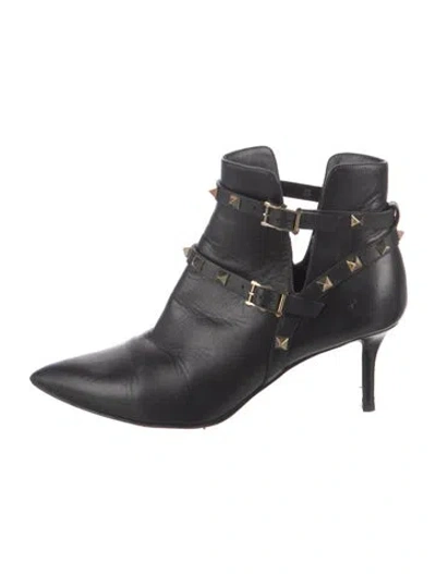 Pre-owned Valentino Garavani Rockstud Accents Leather Boots In Black