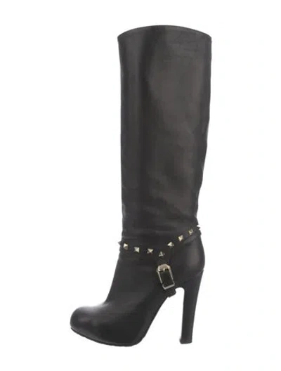 Pre-owned Valentino Garavani Rockstud Accents Leather Boots In Black