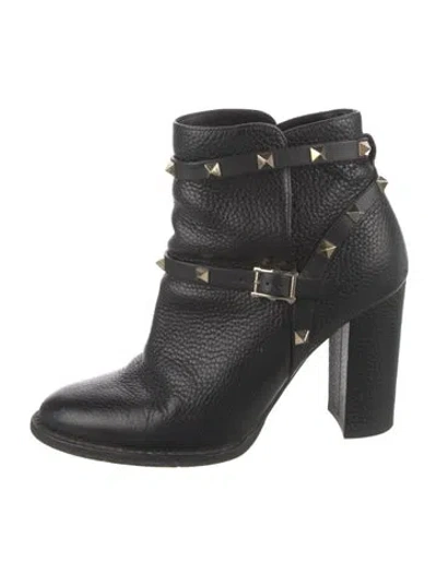 Pre-owned Valentino Garavani Rockstud Accents Leather Boots In Black