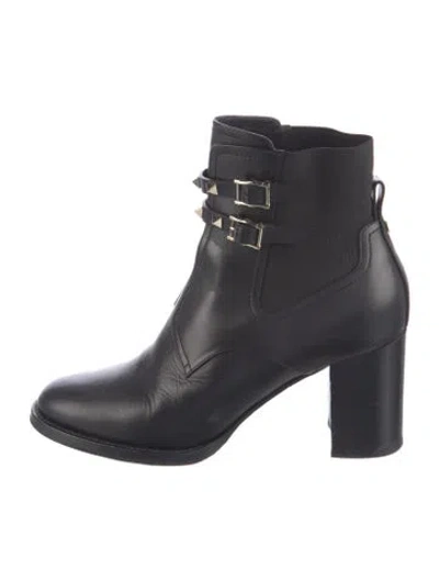 Pre-owned Valentino Garavani Rockstud Accents Leather Boots In Black