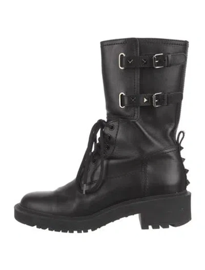 Pre-owned Valentino Garavani Rockstud Accents Leather Boots In Black