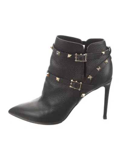 Pre-owned Valentino Garavani Rockstud Accents Leather Boots In Black