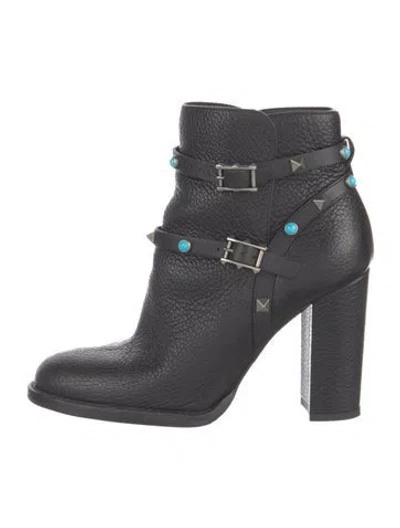 Pre-owned Valentino Garavani Rockstud Accents Leather Boots In Black