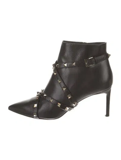 Pre-owned Valentino Garavani Rockstud Accents Leather Boots In Black