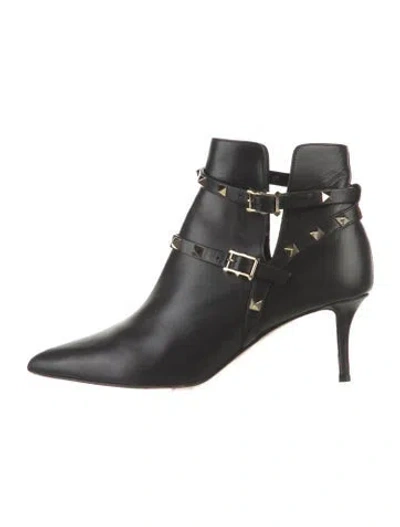 Pre-owned Valentino Garavani Rockstud Accents Leather Boots In Black