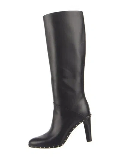 Pre-owned Valentino Garavani Rockstud Accents Leather Boots In Black