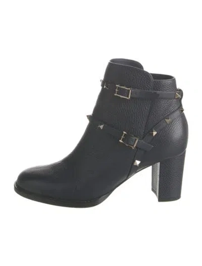Pre-owned Valentino Garavani Rockstud Accents Leather Boots In Blue