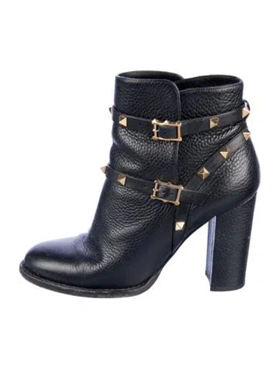 Pre-owned Valentino Garavani Rockstud Accents Leather Boots In Blue