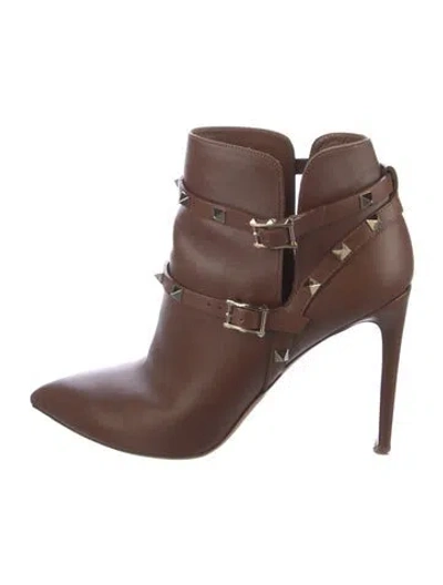 Pre-owned Valentino Garavani Rockstud Accents Leather Boots In Brown